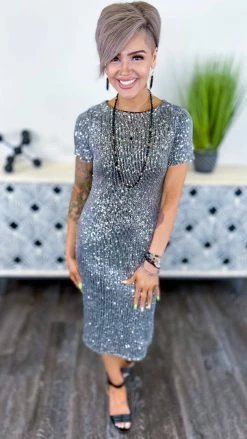 The ZigZag Stripe Black Silver Busy Slaying Dress DRESSES