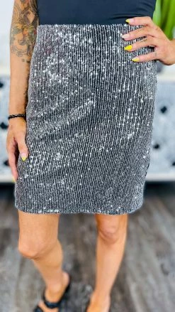 The ZigZag Stripe Black Silver Your Birthday Skirt BOTTOMS