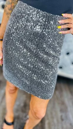 The ZigZag Stripe Black Silver Your Birthday Skirt BOTTOMS