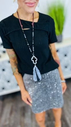 The ZigZag Stripe Black Silver Your Birthday Skirt BOTTOMS