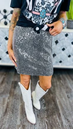 The ZigZag Stripe Black Silver Your Birthday Skirt BOTTOMS