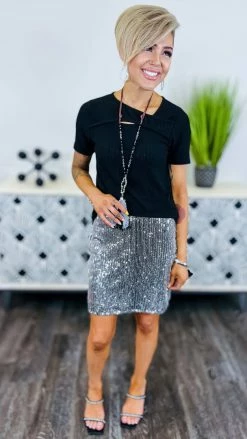 The ZigZag Stripe Black Silver Your Birthday Skirt BOTTOMS