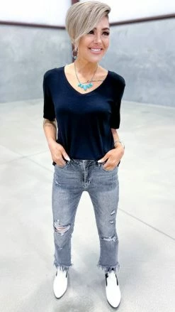 The ZigZag Stripe TOPS & TUNICS Black Slub Boyfriend Tee