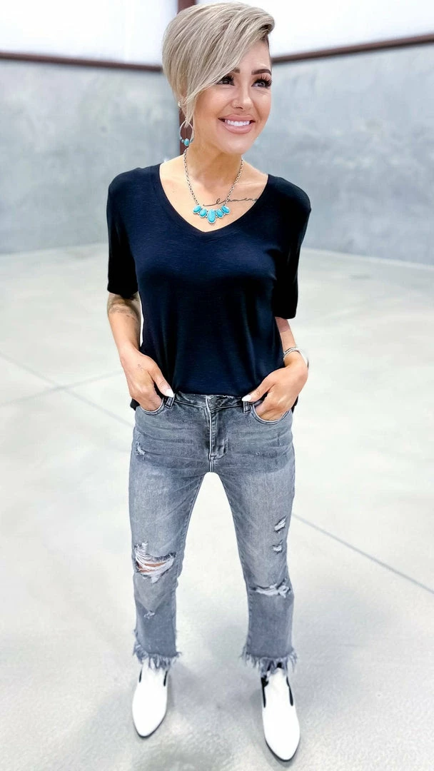 The ZigZag Stripe TOPS & TUNICS Black Slub Boyfriend Tee