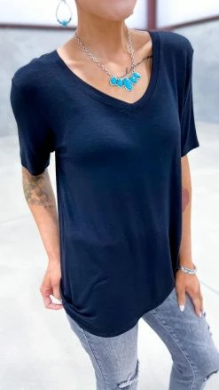 The ZigZag Stripe TOPS & TUNICS Black Slub Boyfriend Tee