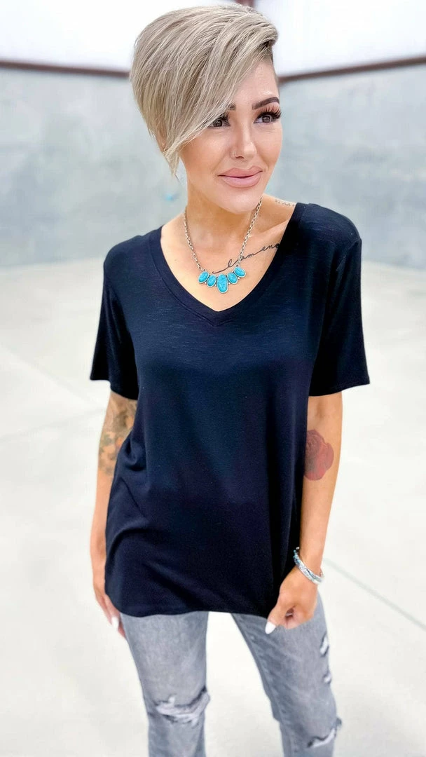 The ZigZag Stripe TOPS & TUNICS Black Slub Boyfriend Tee