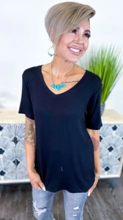 The ZigZag Stripe TOPS & TUNICS Black Slub Boyfriend Tee