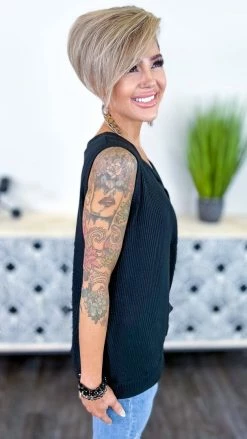 The ZigZag Stripe Black Something Extra Reversible Tank TOPS & TUNICS