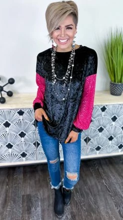 The ZigZag Stripe Black Sparklers & Spritzers Top TOPS & TUNICS