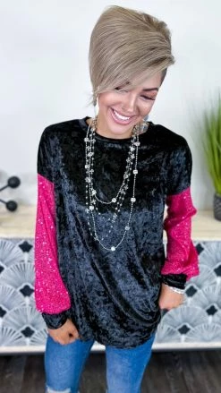 The ZigZag Stripe Black Sparklers & Spritzers Top TOPS & TUNICS