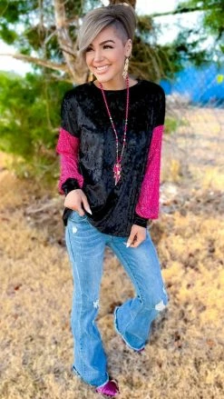 The ZigZag Stripe Black Sparklers & Spritzers Top TOPS & TUNICS