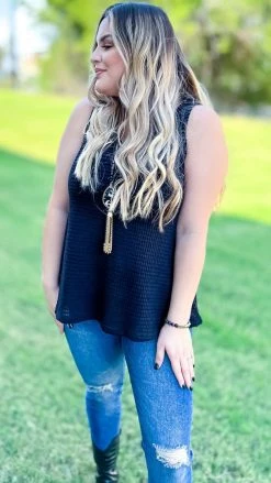 The ZigZag Stripe Black Style Leader Tank TOPS & TUNICS