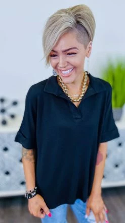 The ZigZag Stripe TOPS & TUNICS Black Sunshine Girl Top