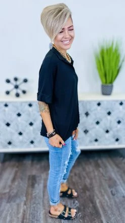 The ZigZag Stripe TOPS & TUNICS Black Sunshine Girl Top