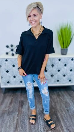 The ZigZag Stripe TOPS & TUNICS Black Sunshine Girl Top