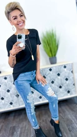 The ZigZag Stripe Black Sweet Glance Top TOPS & TUNICS