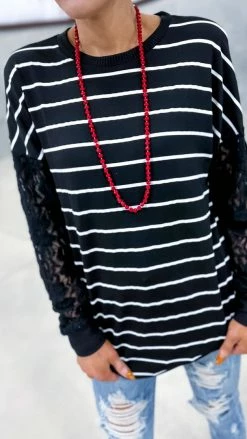 The ZigZag Stripe Black Sweet Shivers Top TOPS & TUNICS