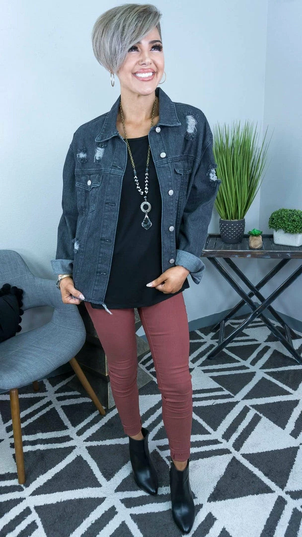 White Birch OUTERWEAR Black Trucker Denim Jacket