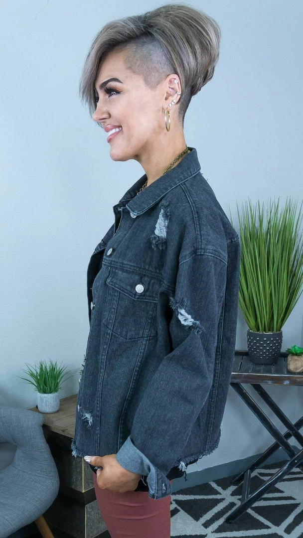 White Birch OUTERWEAR Black Trucker Denim Jacket