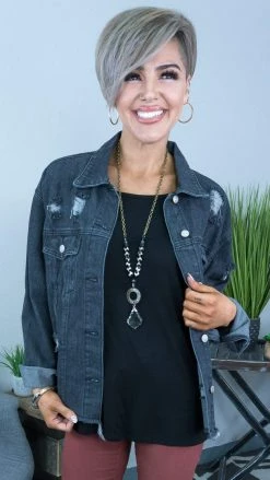 White Birch OUTERWEAR Black Trucker Denim Jacket