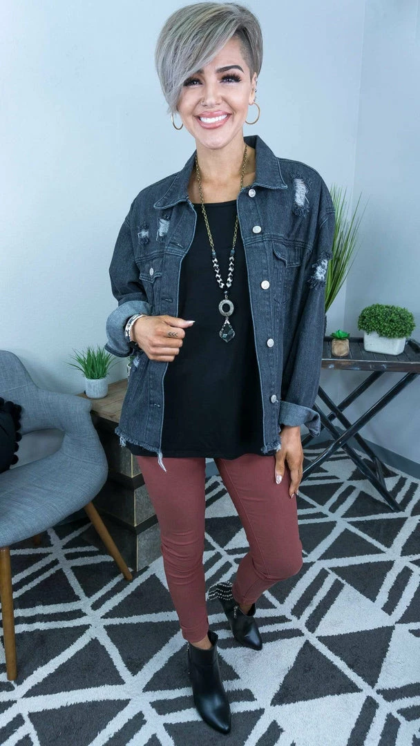 White Birch OUTERWEAR Black Trucker Denim Jacket