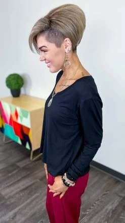 The ZigZag Stripe Black V-Neck Girlfriend Tee