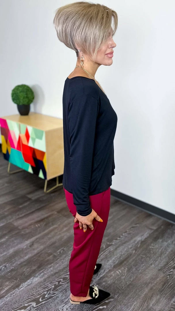 The ZigZag Stripe Black V-Neck Girlfriend Tee