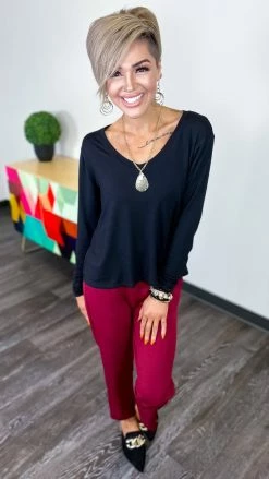 The ZigZag Stripe Black V-Neck Girlfriend Tee