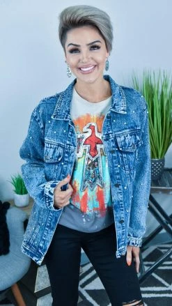 BiBi Blue All Over Studded Denim Jacket OUTERWEAR