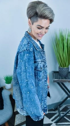 BiBi Blue All Over Studded Denim Jacket OUTERWEAR