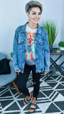 BiBi Blue All Over Studded Denim Jacket OUTERWEAR