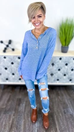The ZigZag Stripe Blue Bistro Bliss Sweater TOPS & TUNICS