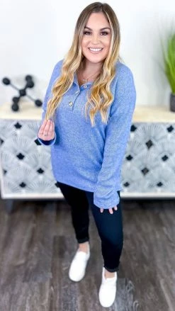 The ZigZag Stripe Blue Bistro Bliss Sweater TOPS & TUNICS