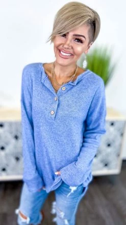 The ZigZag Stripe Blue Bistro Bliss Sweater TOPS & TUNICS