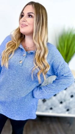 The ZigZag Stripe Blue Bistro Bliss Sweater TOPS & TUNICS