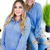The ZigZag Stripe Blue Bistro Bliss Sweater TOPS & TUNICS