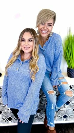 The ZigZag Stripe Blue Bistro Bliss Sweater TOPS & TUNICS