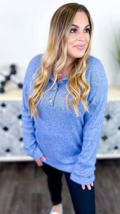 The ZigZag Stripe Blue Bistro Bliss Sweater TOPS & TUNICS