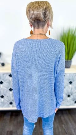 The ZigZag Stripe Blue Bistro Bliss Sweater TOPS & TUNICS