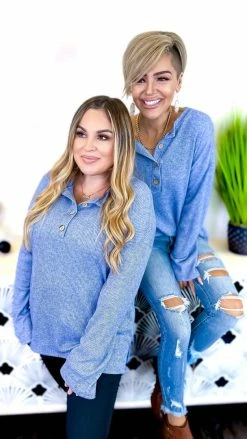 The ZigZag Stripe Blue Bistro Bliss Sweater TOPS & TUNICS