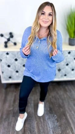 The ZigZag Stripe Blue Bistro Bliss Sweater TOPS & TUNICS