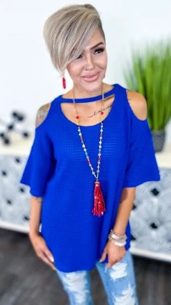 The ZigZag Stripe TOPS & TUNICS Blue Cinema Date Top