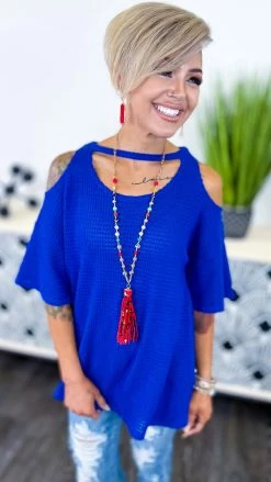 The ZigZag Stripe TOPS & TUNICS Blue Cinema Date Top