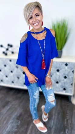 The ZigZag Stripe TOPS & TUNICS Blue Cinema Date Top