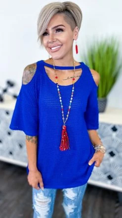 The ZigZag Stripe TOPS & TUNICS Blue Cinema Date Top