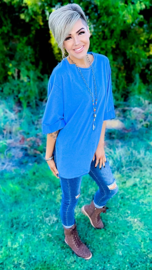 The ZigZag Stripe Short Sleeve Tops Blue Giving Ideas Top