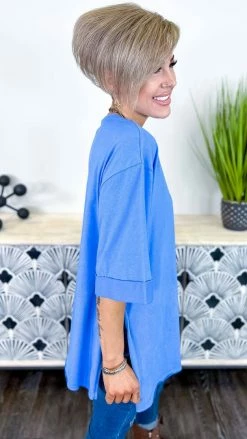 The ZigZag Stripe Short Sleeve Tops Blue Giving Ideas Top