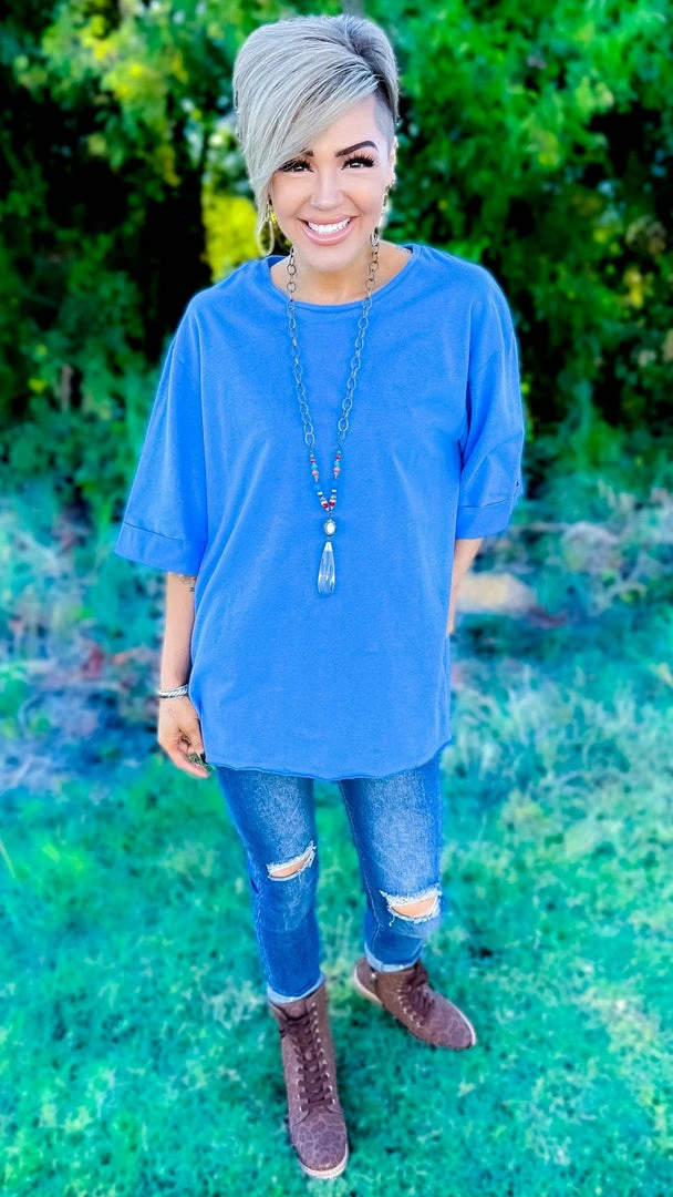 The ZigZag Stripe Short Sleeve Tops Blue Giving Ideas Top