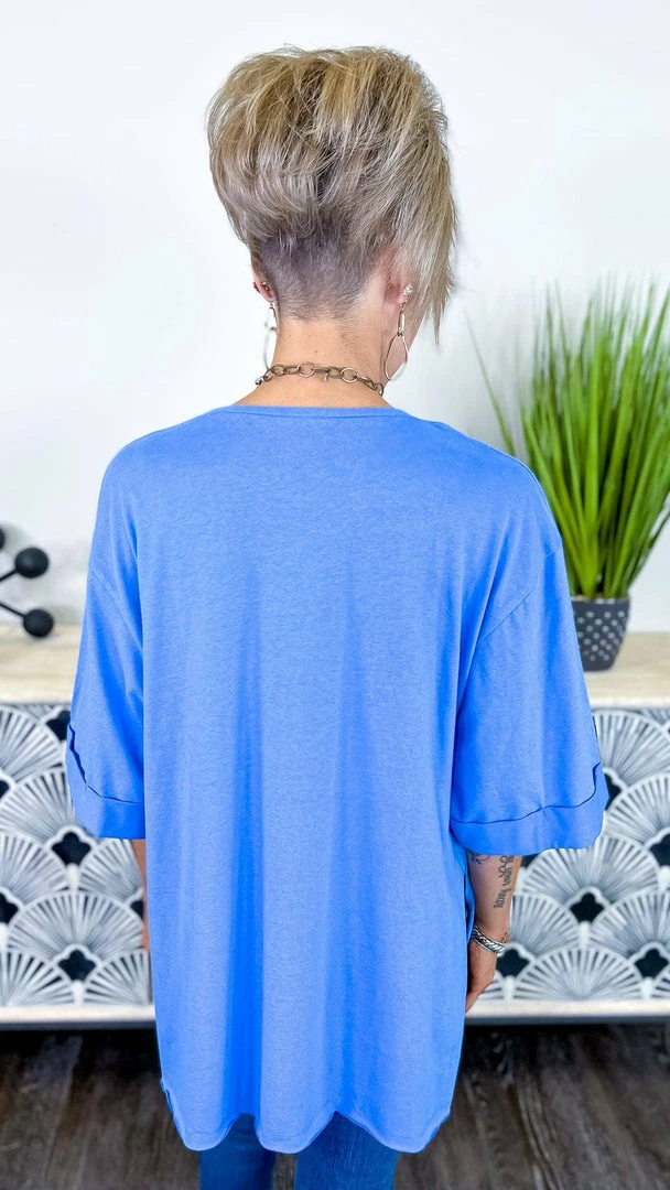 The ZigZag Stripe Short Sleeve Tops Blue Giving Ideas Top