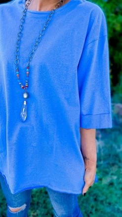 The ZigZag Stripe Short Sleeve Tops Blue Giving Ideas Top